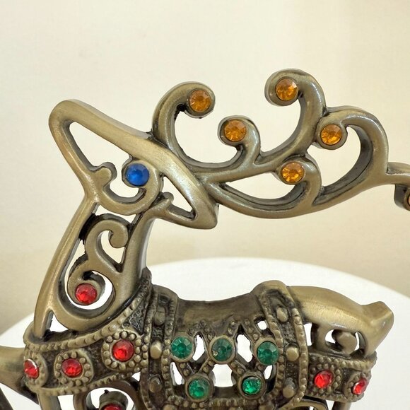 Reindeer Snowflake Metal Stocking Holder Set Christmas Mantel Hooks Gold Tone - Picture 10 of 16